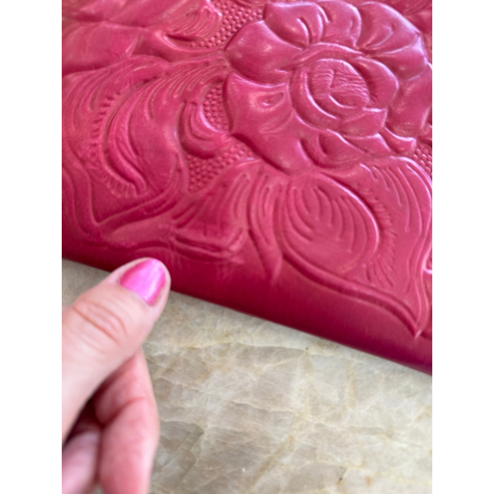 Patricia Nash Red pink Embossed Leather Clutch floral zip organizational pouch - Picture 7 of 11